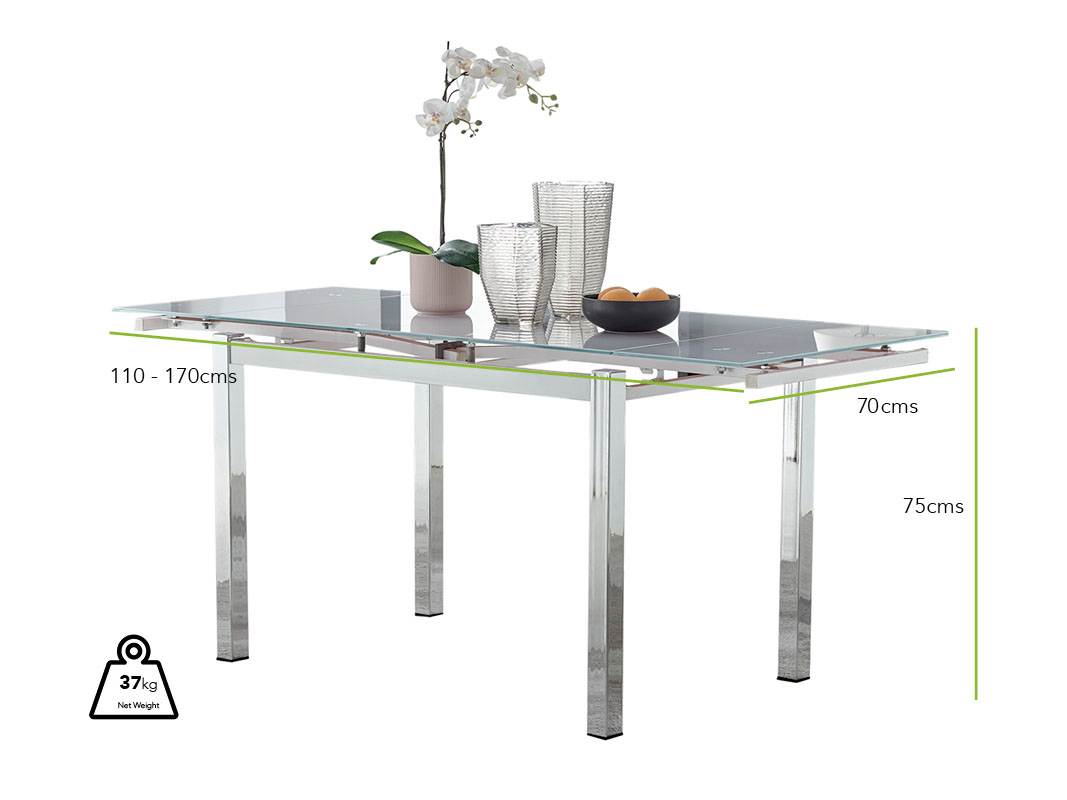 Enna Rectangular Black Glass Extending 4-6 Seater Dining Table